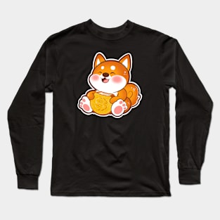 Kawaii Dog with Cookie Coin Long Sleeve T-Shirt